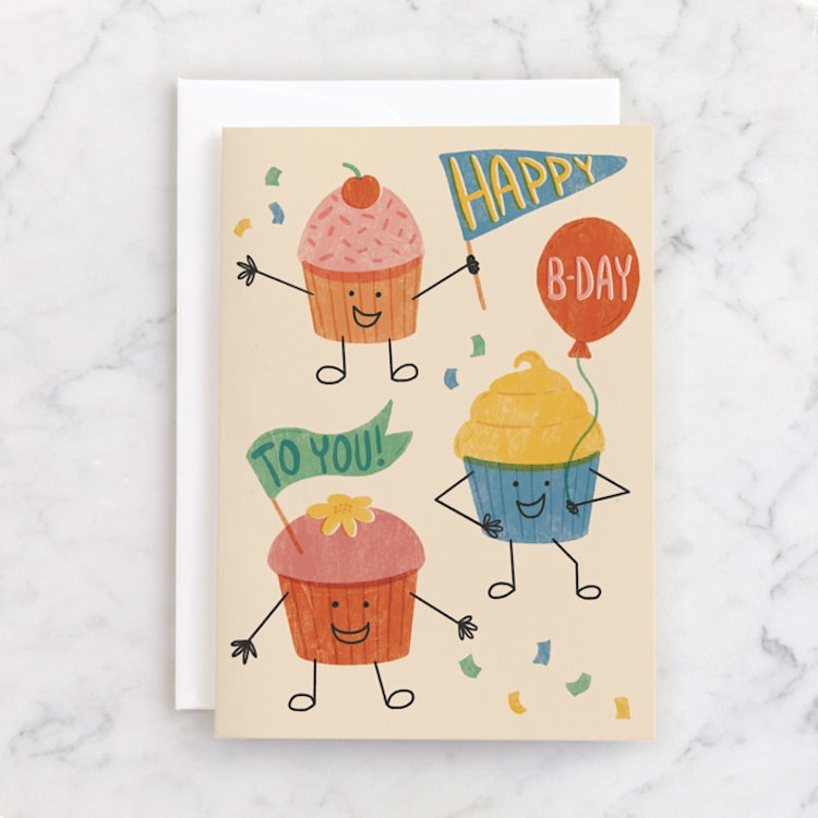 "Cupcake Cheer" - Single Greeting Cards in Cream by Rebekah Canavan - Front
