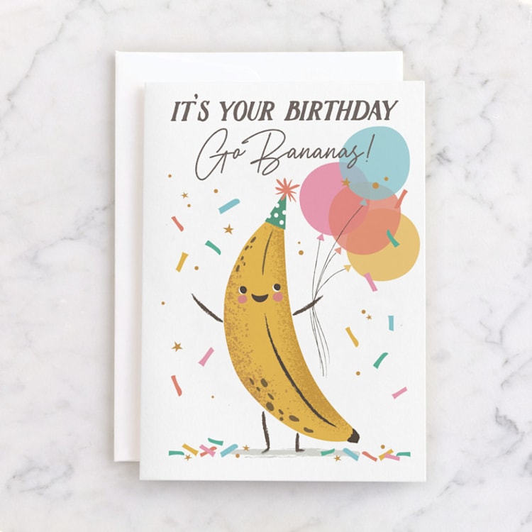 "Birthday Banana" - Single Greeting Cards in Banana by Karidy Walker - Front