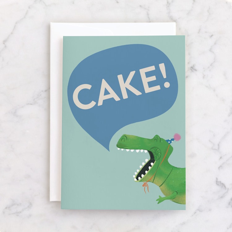 "Disney And Pixar Rex's Birthday Roar" - Single Greeting Cards in Teal by Jackie Crawford - Front