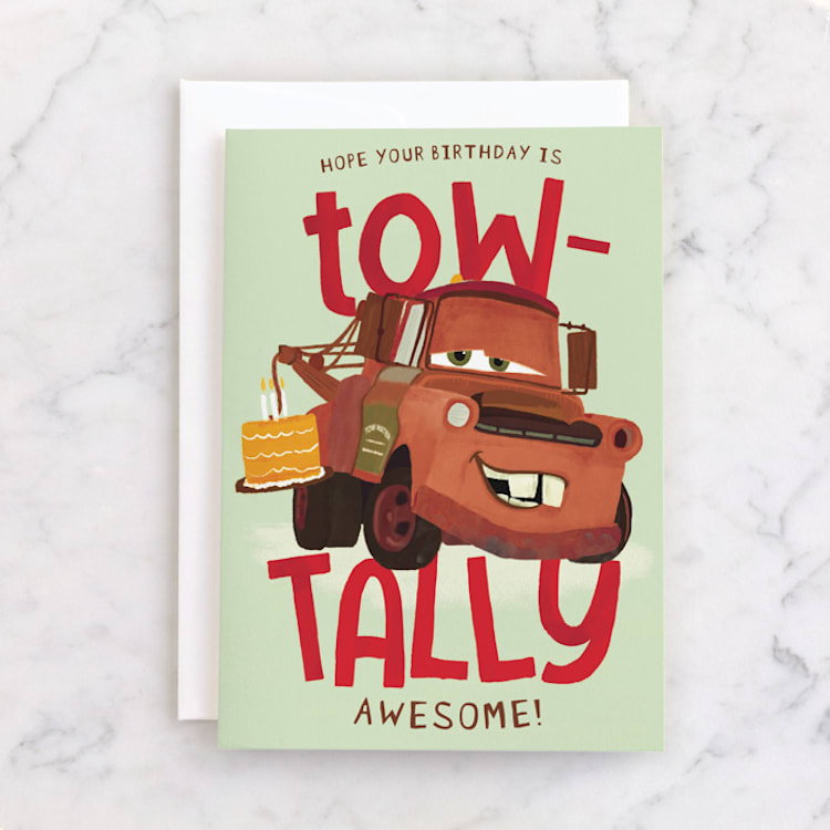 "Disney and Pixar's Mater Totally" - Single Greeting Cards in Moss Dew by Vera Lim - Front
