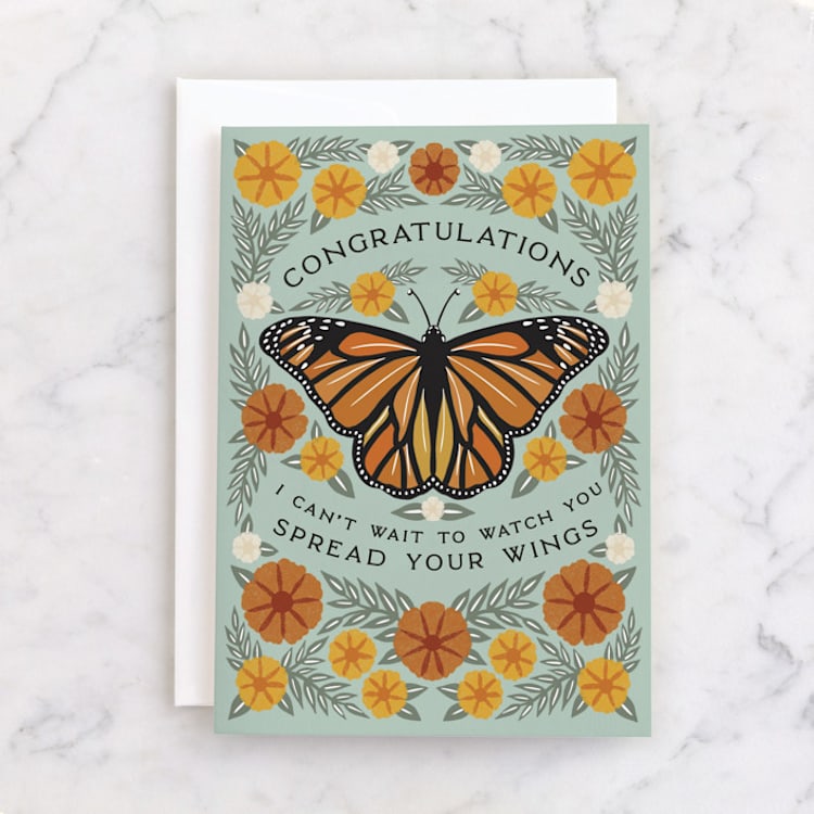"Spread Your Wings" - Single Greeting Cards in Sage by Katharine Watson - Front