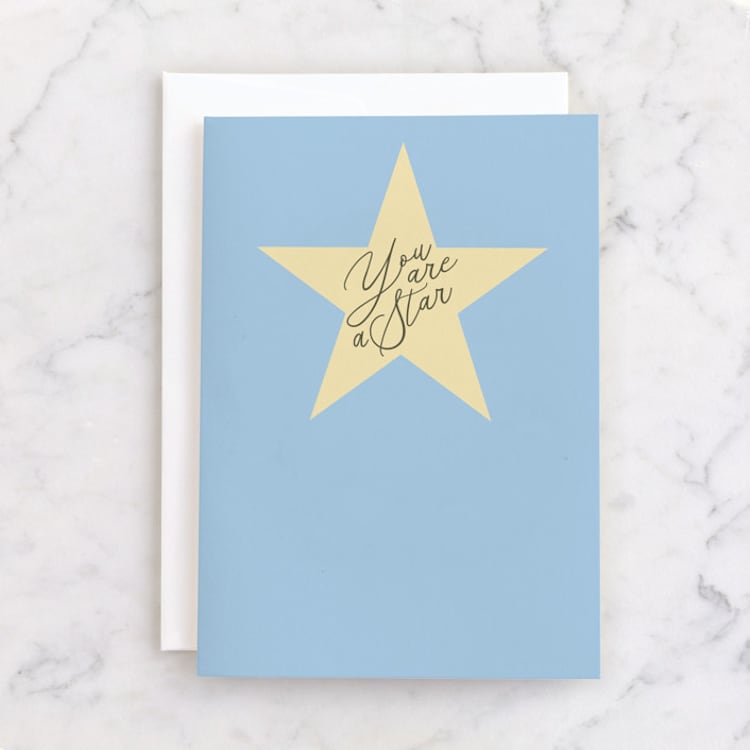 "Star Cut Out" - Single Greeting Cards in Sky by Baumbirdy - Front