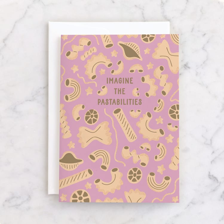 "Pastabilities" - Single Greeting Cards in Peony by Megan Cash - Front
