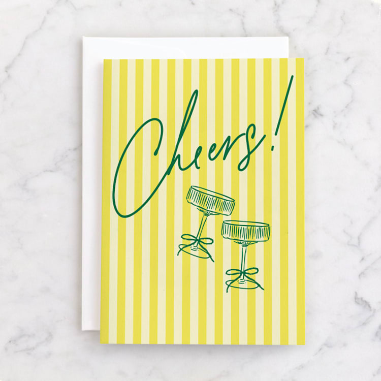 "Cheers Stripes" - Single Greeting Cards in Dandelion by Jenna Holcomb - Front
