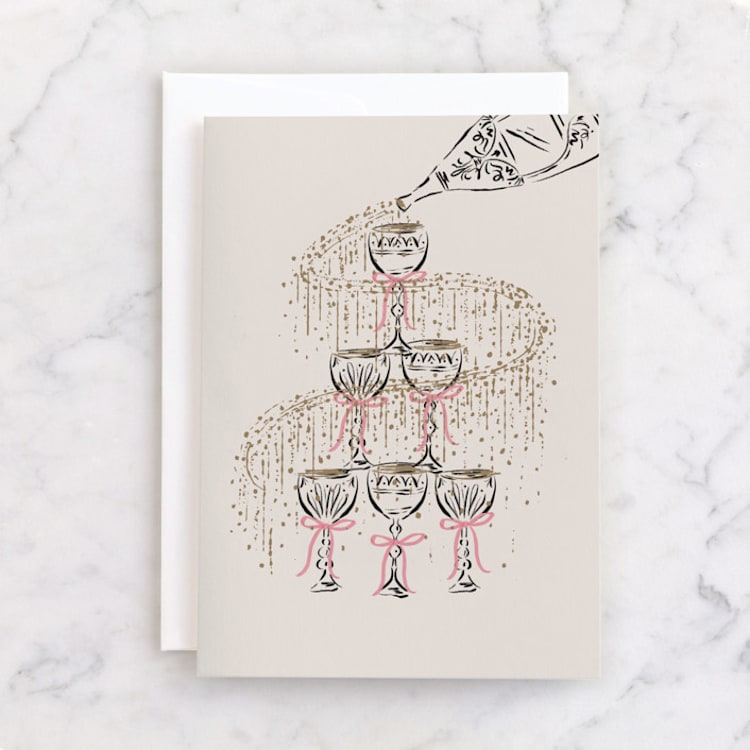 "Sparkling Champagne Tower" - Single Greeting Cards in Champagne by Jackie Crawford - Front