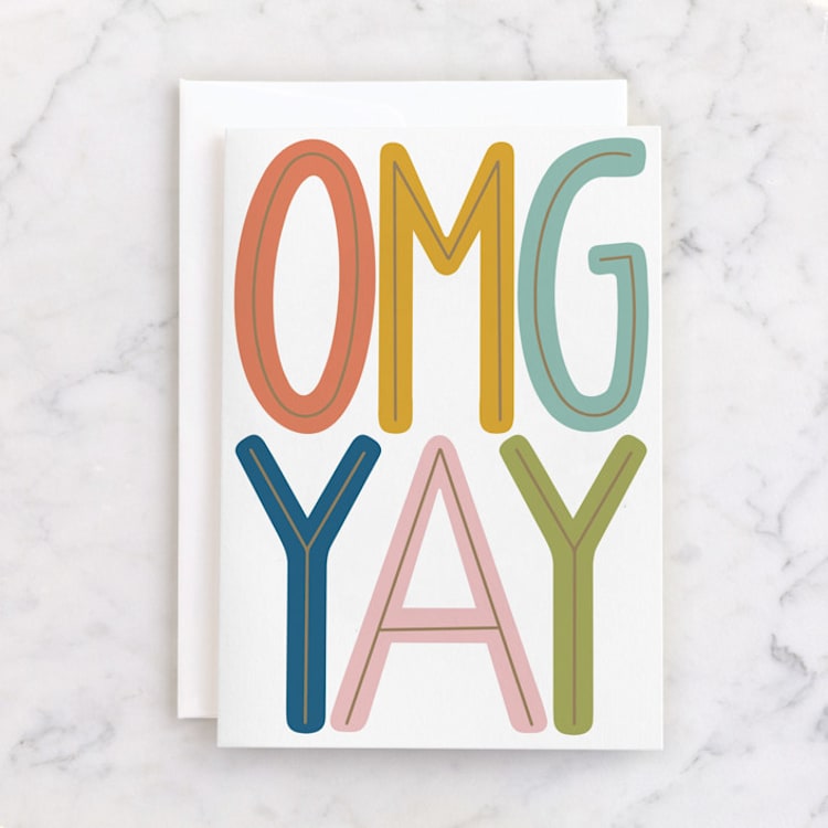 "OMG YAY" - Single Greeting Cards in Candied Fruit by Melanie Pennell - Front