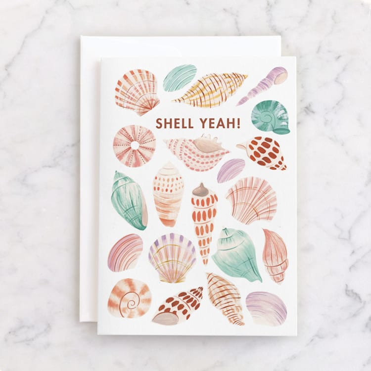 "Shell yeah!" - Single Greeting Cards in Seashells by Sarah Knight - Front