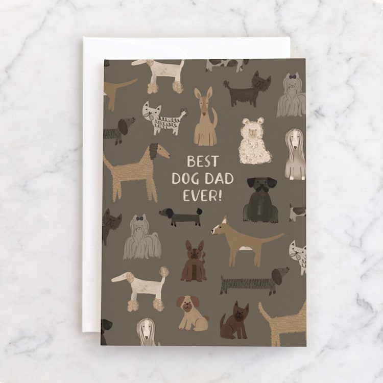 "Best Dog Dad - Hand Painted Pups" - Single Greeting Cards in Bark by Gabrielle Neil - Front