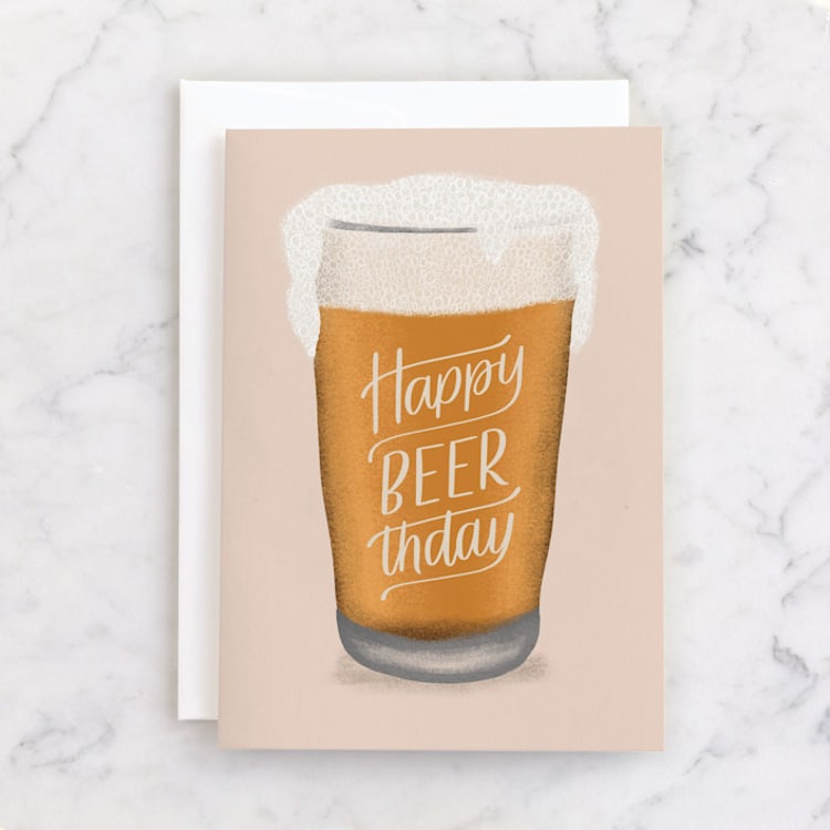 "Happy Beer-thday" - Single Greeting Cards in Barley by Carolyn Kach - Front