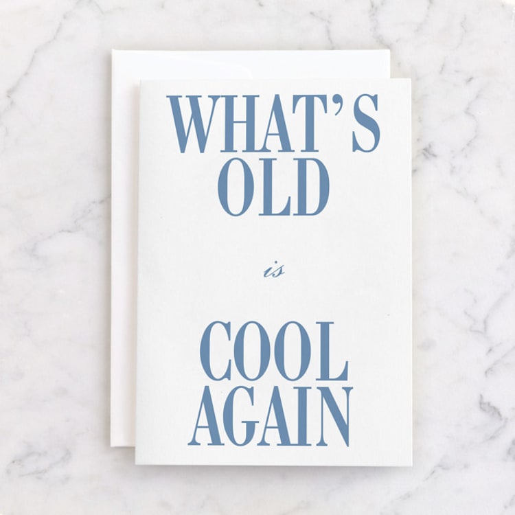 "What's Old" - Single Greeting Cards in Denim by Baumbirdy - Front