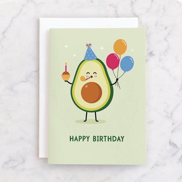 "Birthday Avo" - Single Greeting Cards in Avocado by Jana Volfova - Front