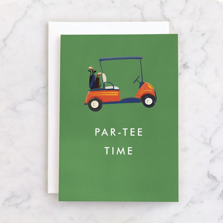 "Golfing Dad" - Single Greeting Cards in Grass by Becky Nimoy - Front