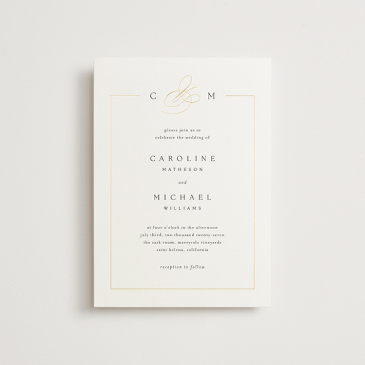 "Framed Monogram" - Wedding Invitations in Silk by Kelly Schmidt - Front