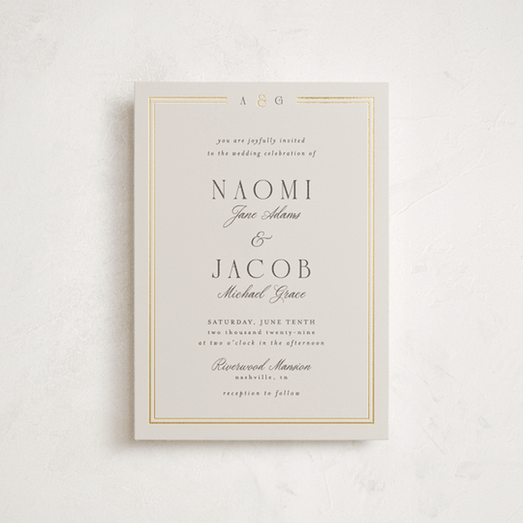 "Grace" - Wedding Invitations in Champagne by Nicole Walsh - Front