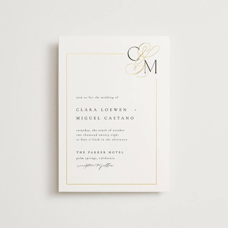"Golden Ampersand" - Wedding Invitations in Silk by Kelly Schmidt - Front
