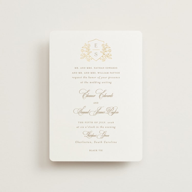"Gold Crest" - Wedding Invitations in Ivory by Mansi Verma - Front