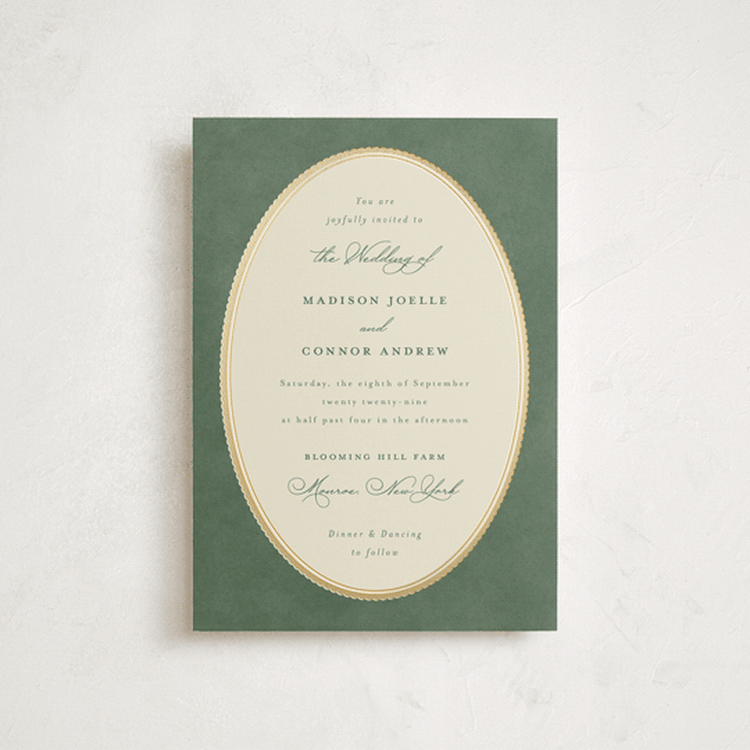 "Vintage Oval" - Wedding Invitations in Rosemary by Emily Betts - Front