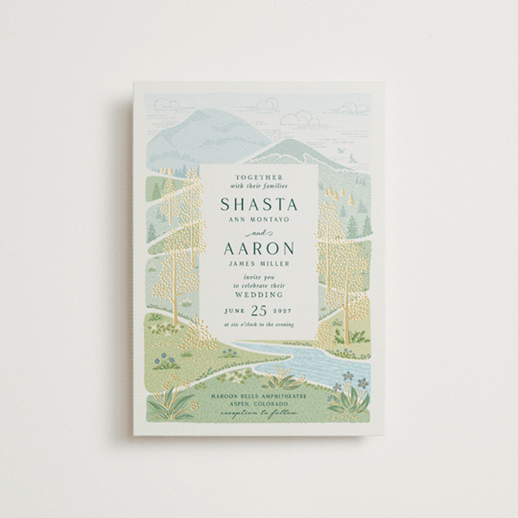 "Mountaintop" - Wedding Invitations in Evergreen by Paper Sun Studio - Front