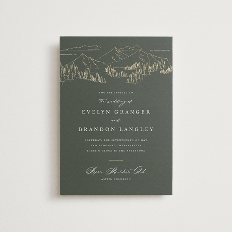 "Peaks" - Wedding Invitations in Hunter by Sarah Brown - Front
