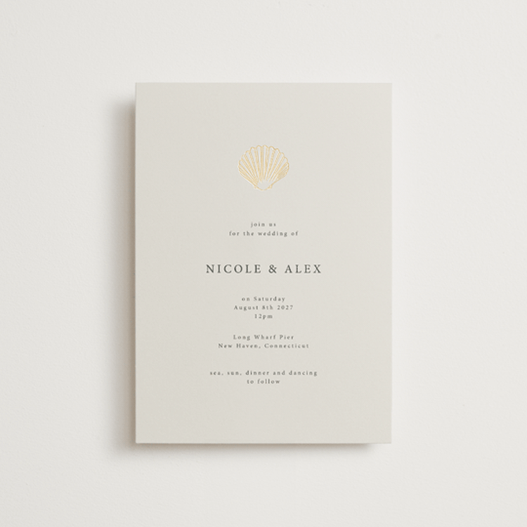 "Simple Seashell" - Wedding Invitations in Sand by Hannah Bowman - Front