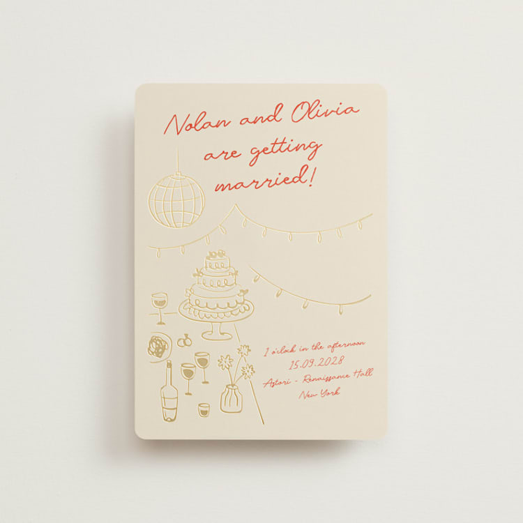 "Party On!" - Wedding Invitations in Sangria Spark by Zove Ahhh - Front