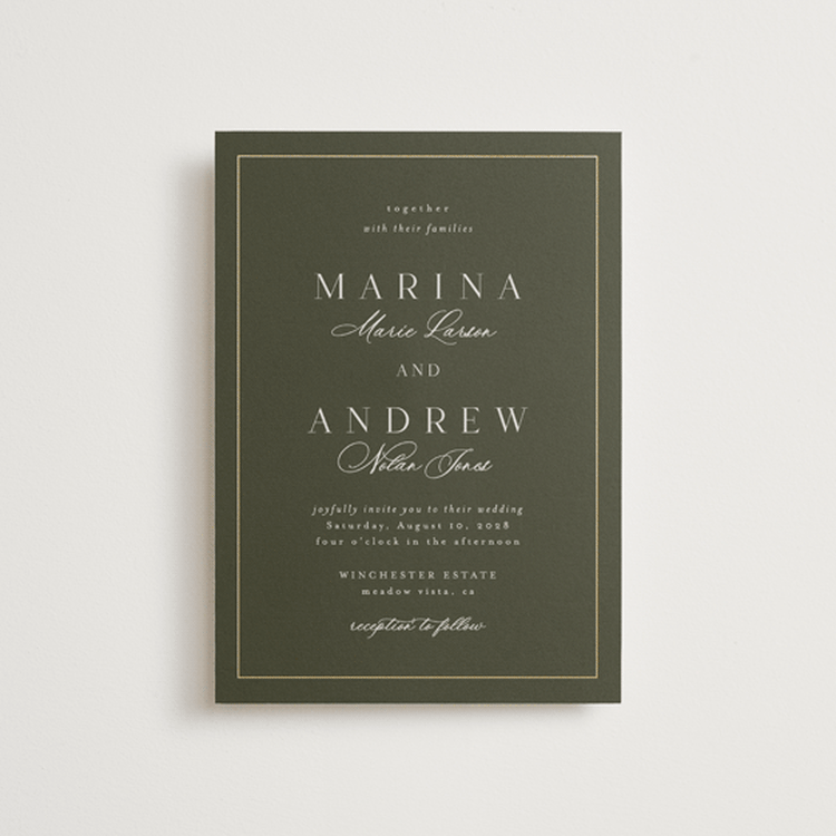 "Refined" - Wedding Invitations in Deep Olive by Nicole Walsh - Front