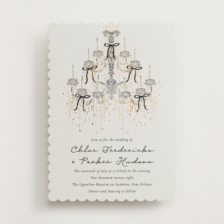"Hand Illustrated Whimsical Chandelier" - Wedding Invitations in Noir by Jackie Crawford - Front