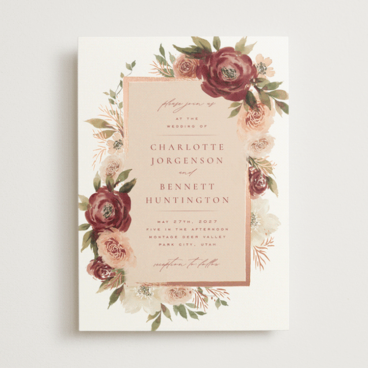 "Romantic Frame" - Wedding Invitations in Peony by Wildfield Paper Co - Front