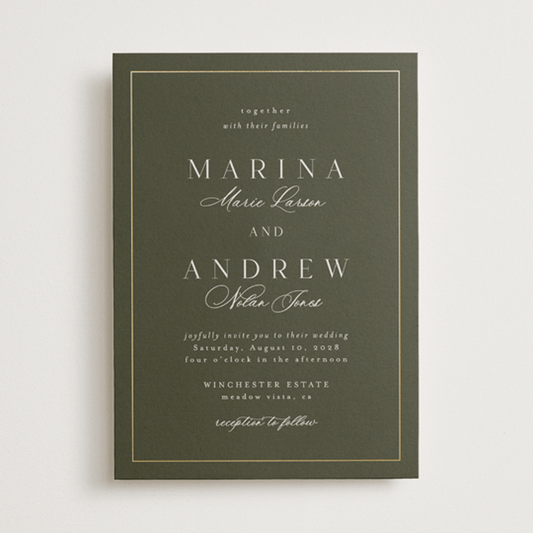 "Refined" - Wedding Invitations in Deep Olive by Nicole Walsh - Front