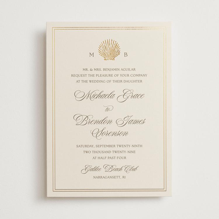 "Seaside" - Wedding Invitations in Champagne by Griffinbell Paper Co. - Front