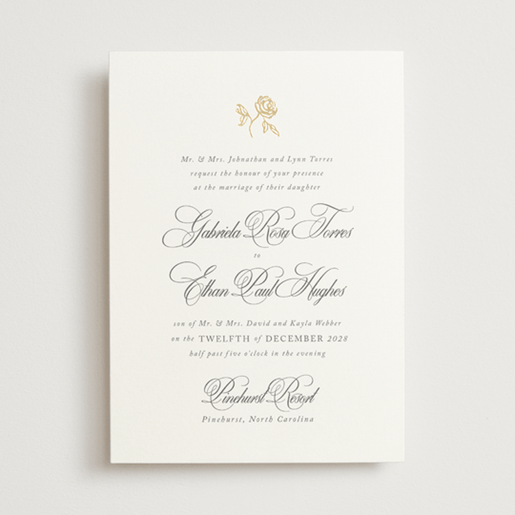 "Here With You" - Wedding Invitations in Classic Bride by Design Lotus - Front