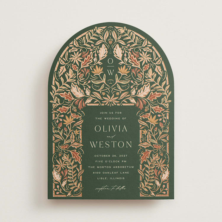 "Autumnal Arch" - Wedding Invitations in Leaf by Erin German - Front