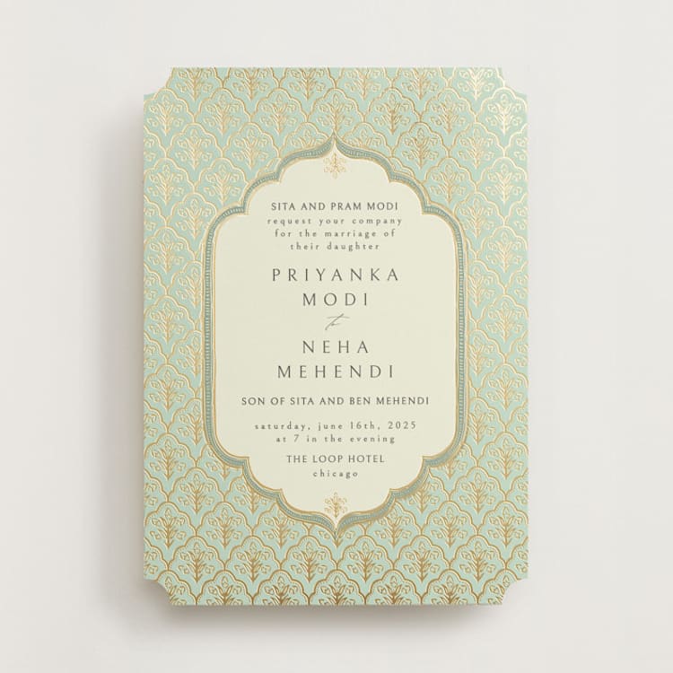 "Aatreya" - Wedding Invitations in Aqua by Pati Cascino - Front