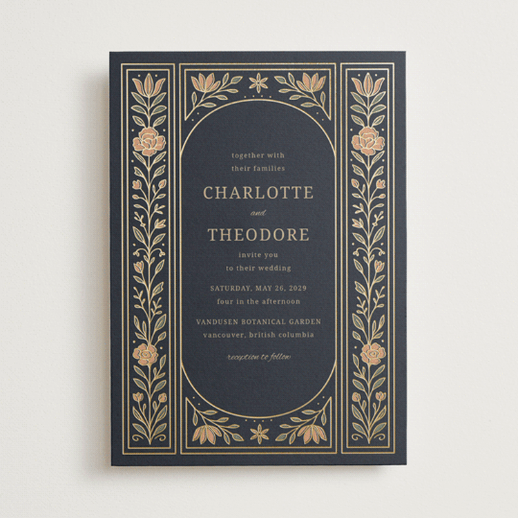 "Botanical Tapestry" - Wedding Invitations in Navy by Jess Rosa Beck - Front