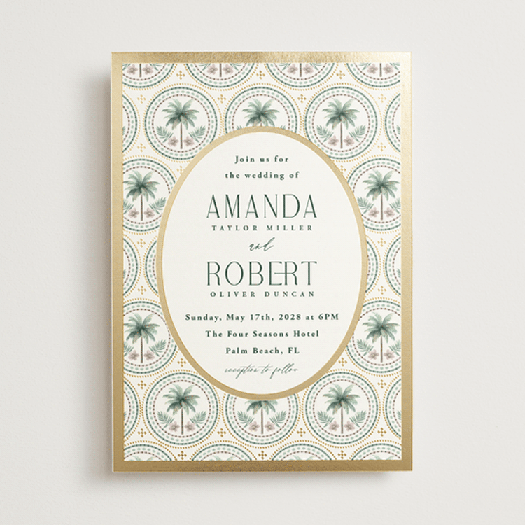 "Vintage Palms" - Wedding Invitations in Sand by Maria Alou - Front