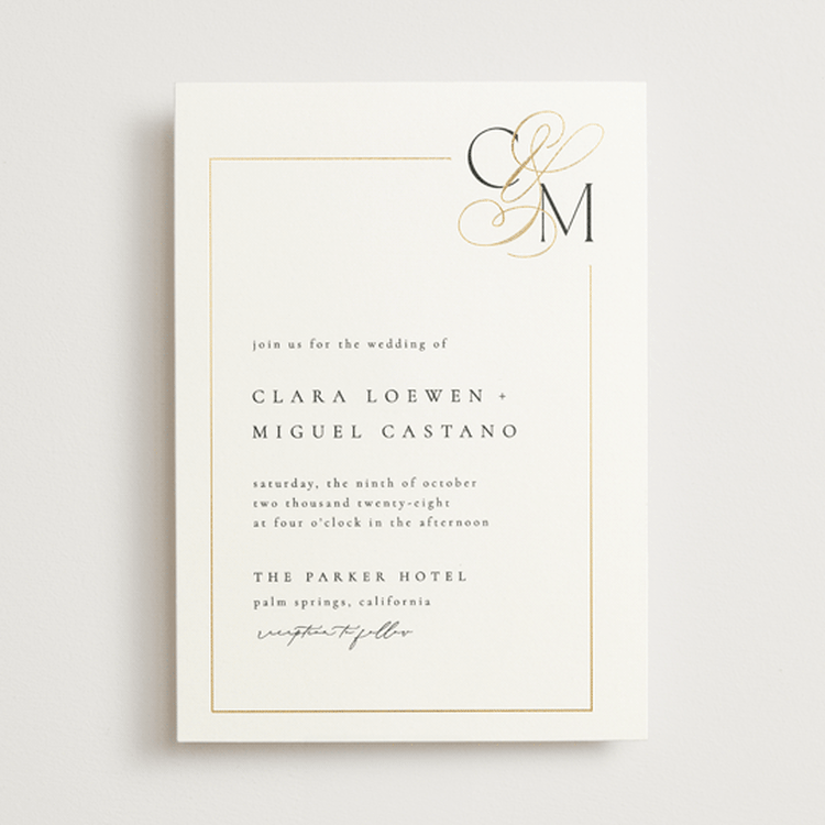 "Golden Ampersand" - Wedding Invitations in Silk by Kelly Schmidt - Front