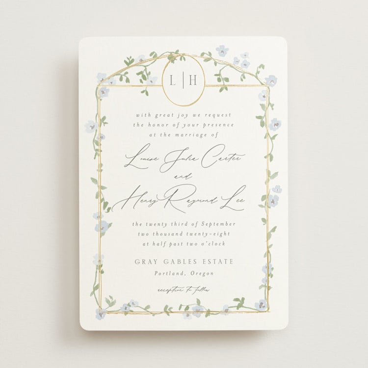 "Portico" - Wedding Invitations in Blue Bell by Everett Paper Goods - Front