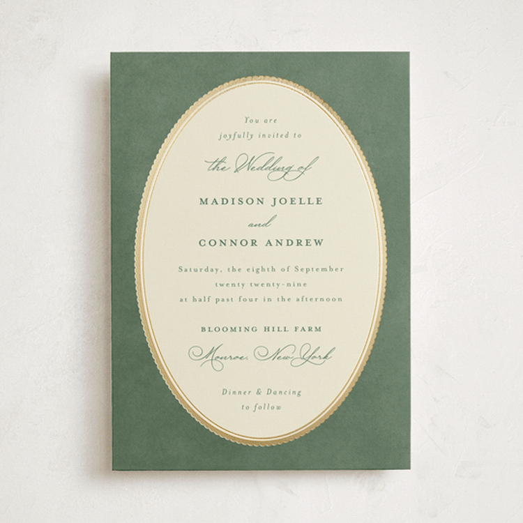 "Vintage Oval" - Wedding Invitations in Rosemary by Emily Betts - Front