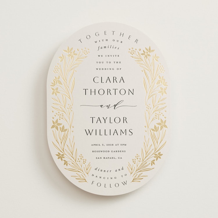 "Floral Border" - Wedding Invitations in Champagne by Leah Bisch - Front