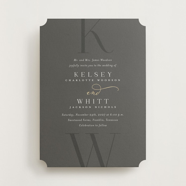 "Over Monogram" - Wedding Invitations in Stormy by Jessica Williams - Front