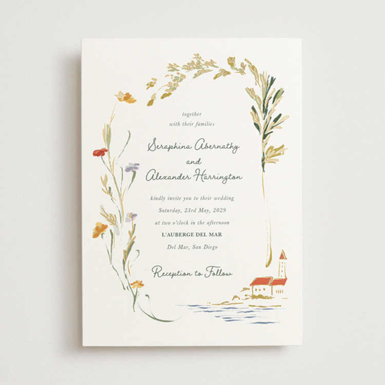 "Coastal Bloom" - Wedding Invitations in Garden Green by Lucrecia Caporale - Front