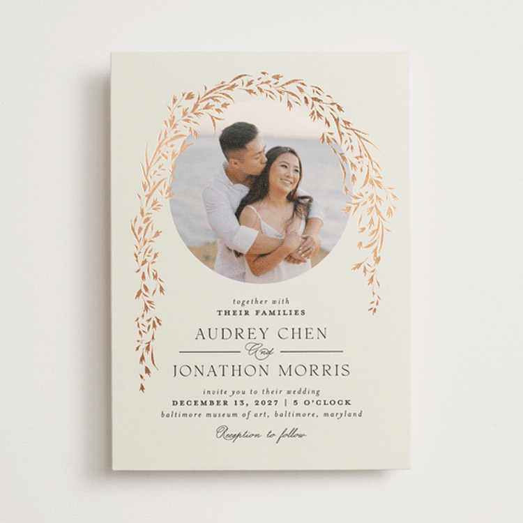 "Trailing Vines" - Wedding Invitations in Almond by Erin L. Wilson - Front