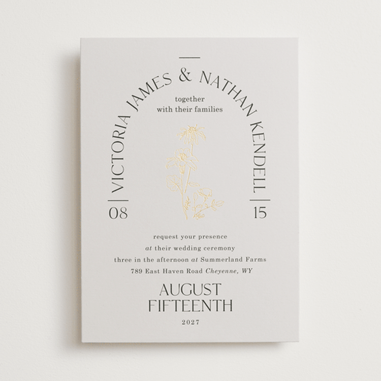 "Floral Type Arch" - Wedding Invitations in Linen by Baumbirdy - Front