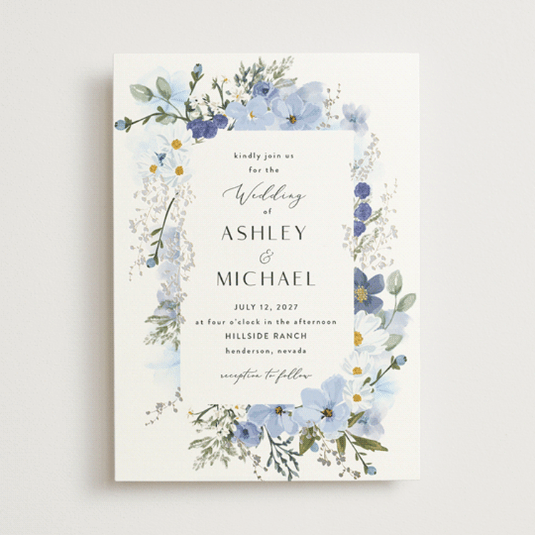 "Layered florals" - Wedding Invitations in Serenity by Susan Moyal - Front