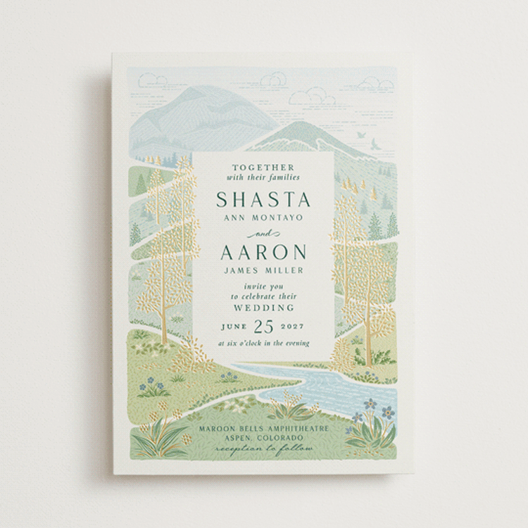 "Mountaintop" - Wedding Invitations in Evergreen by Paper Sun Studio - Front