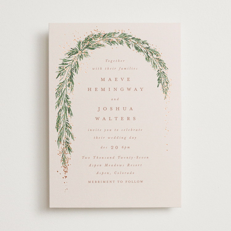 "Winter Garland" - Wedding Invitations in Latte by Leah Bisch - Front