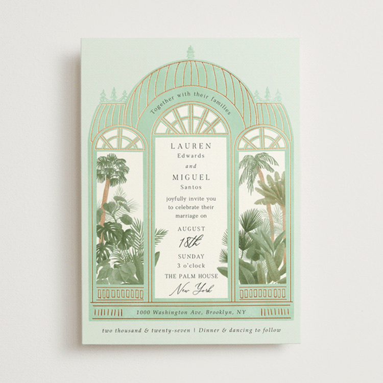 "The Greenhouse" - Wedding Invitations in Mint by Elly - Front