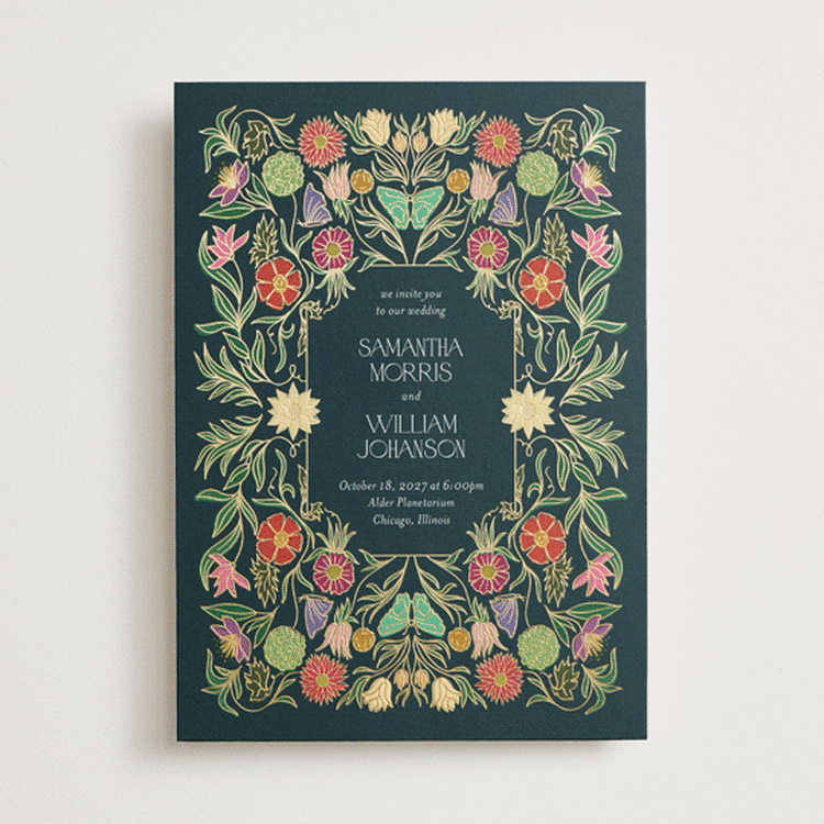 "Gilded Tapestry" - Wedding Invitations in Midnight Garden by Simona Camp - Front