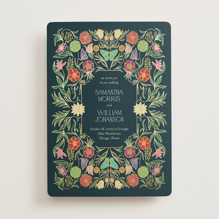 "Gilded Tapestry" - Wedding Invitations in Midnight Garden by Simona Camp - Front