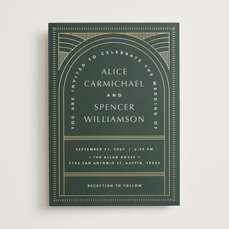"deco arch" - Wedding Invitations in Fir by Kindred Fields - Front